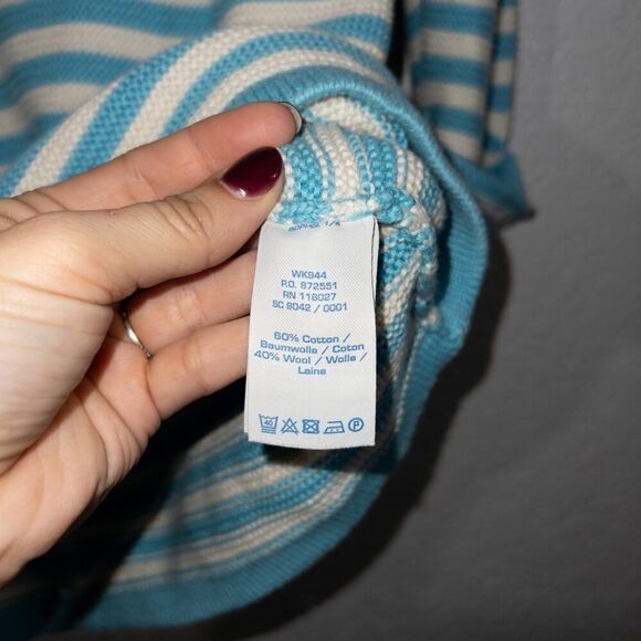 Boden Turquoise Blue Striped Boat Neck Wool‎ Blend Sweater Size 2 - Picture 4 of 5